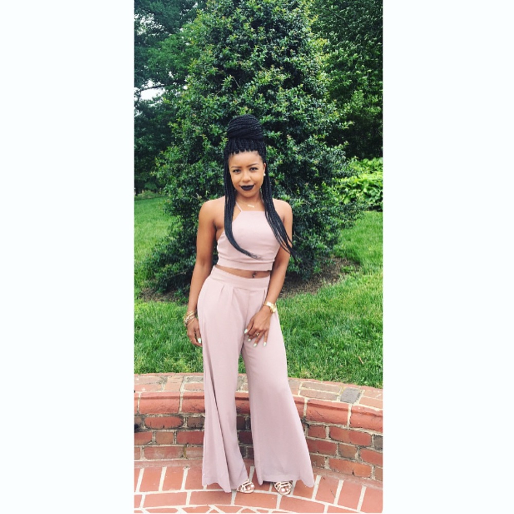 Tan 2-Piece Crop Top Pants Set